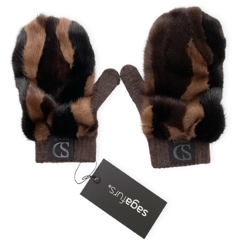 FurbySD brown patchwork mink  cashmere mittens Tan/Brown