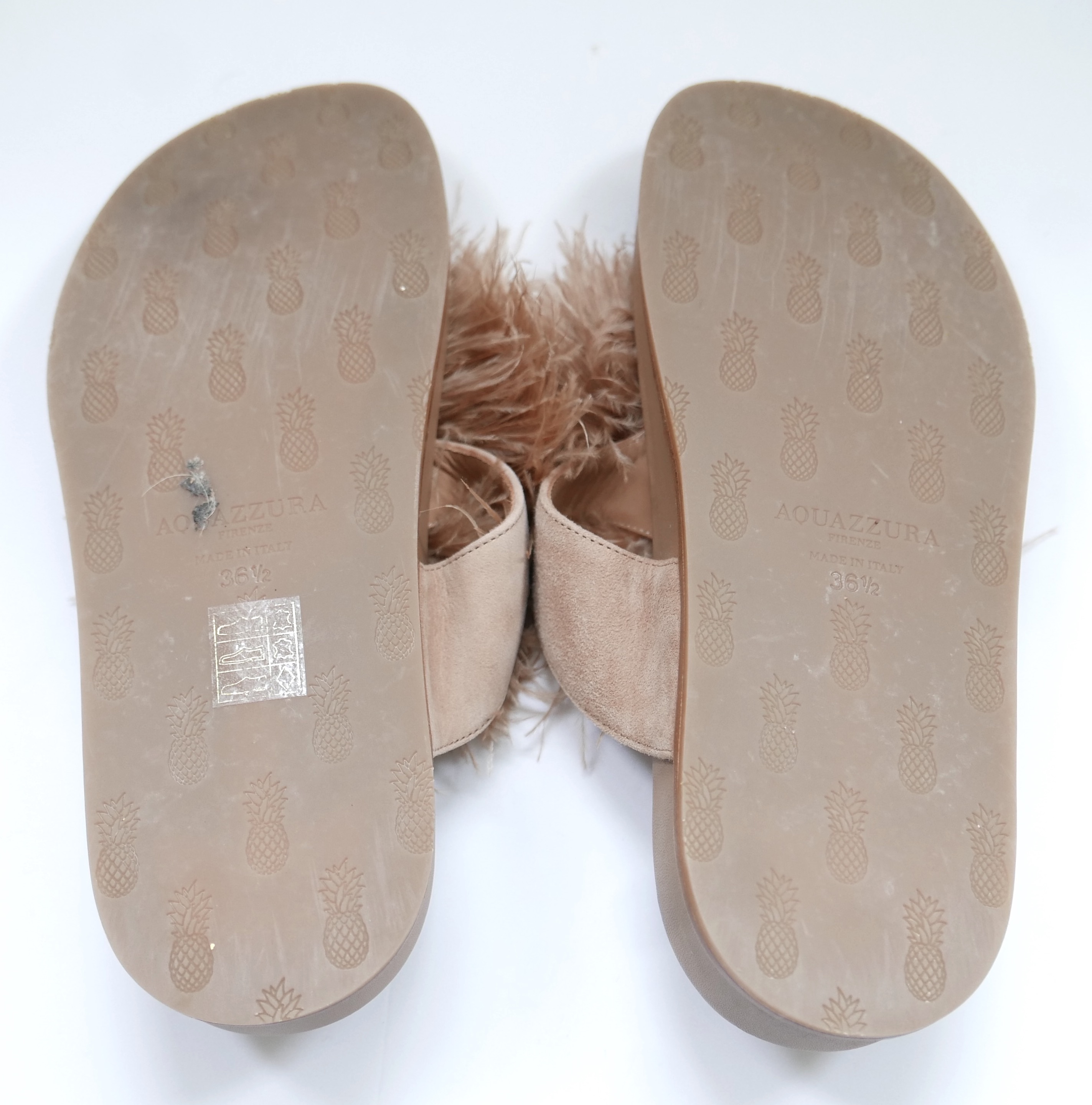 Preowned Aquazzura Aquazzurra Boudoir Ostrich Feather Sandals Size 365 beige sided