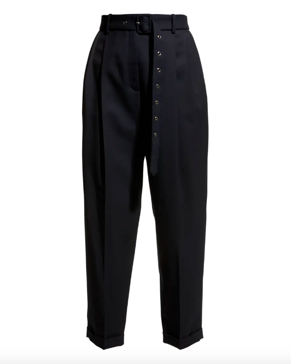 Partow Finn Belted Straight-leg Trousers Size S Navy wool