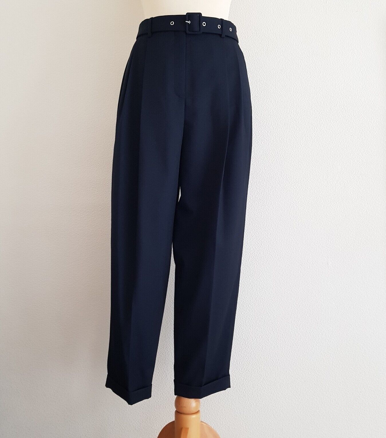 Partow Finn Belted Straight-leg Trousers Size S Navy wool