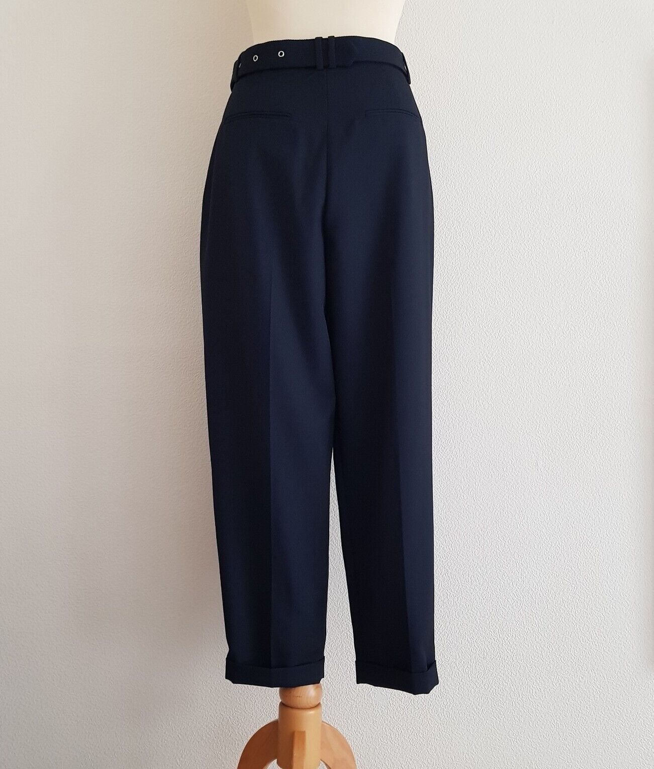 Partow Finn Belted Straight-leg Trousers Size S Navy wool