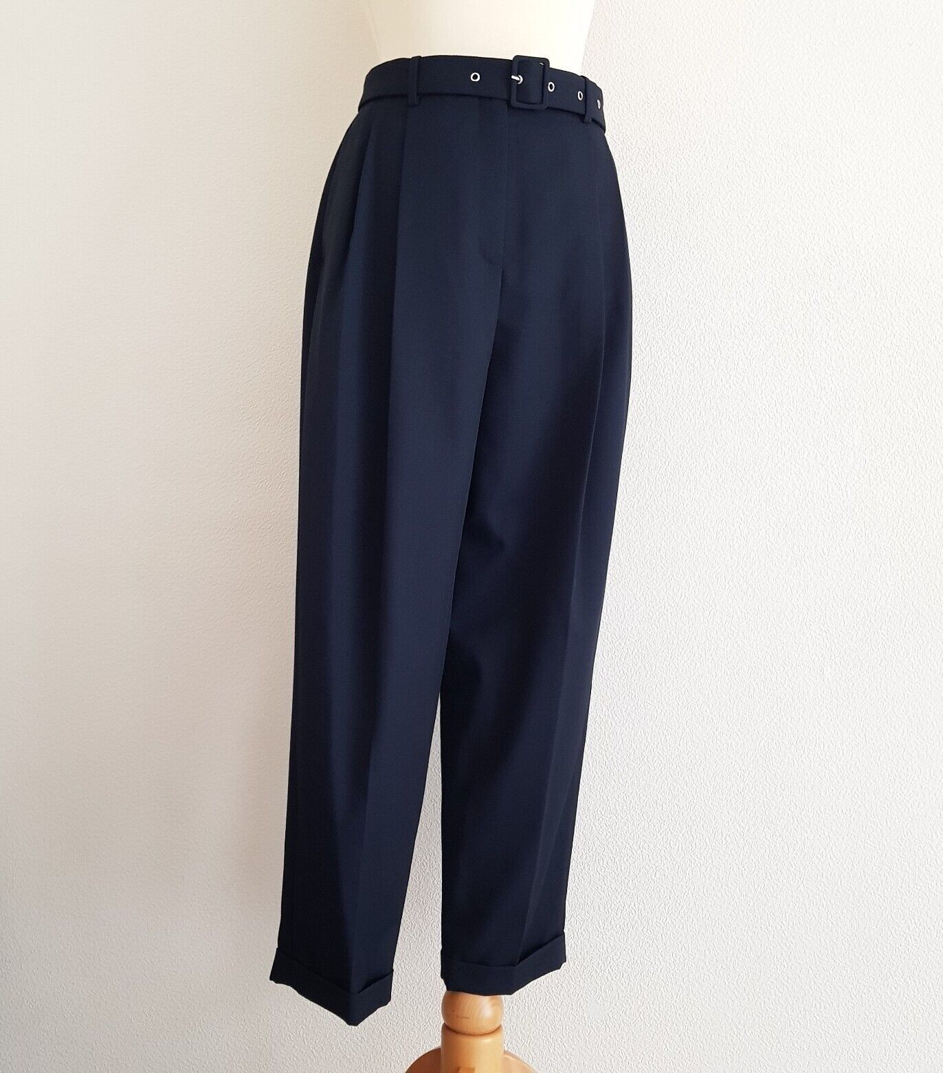 Partow Finn Belted Straight-leg Trousers Size S Navy wool