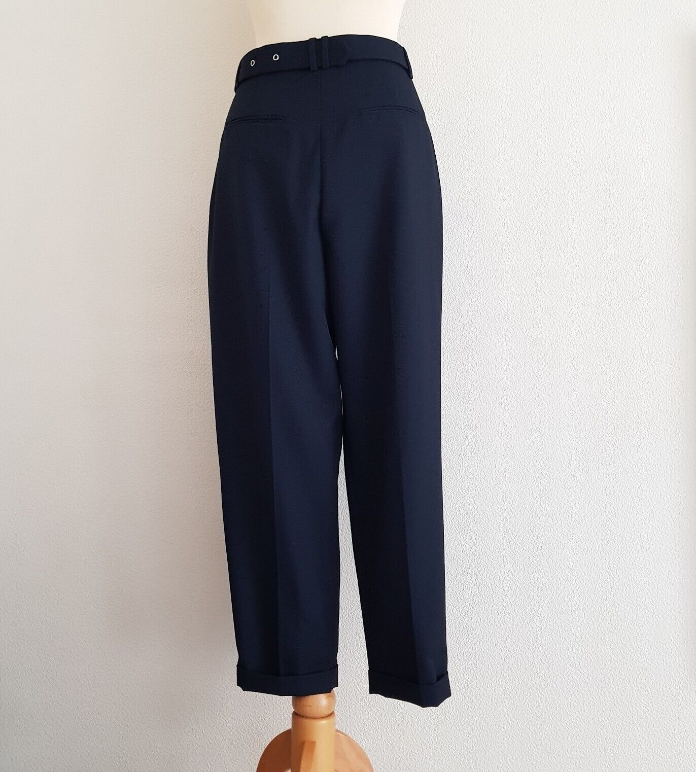 Partow Finn Belted Straight-leg Trousers Size S Navy wool