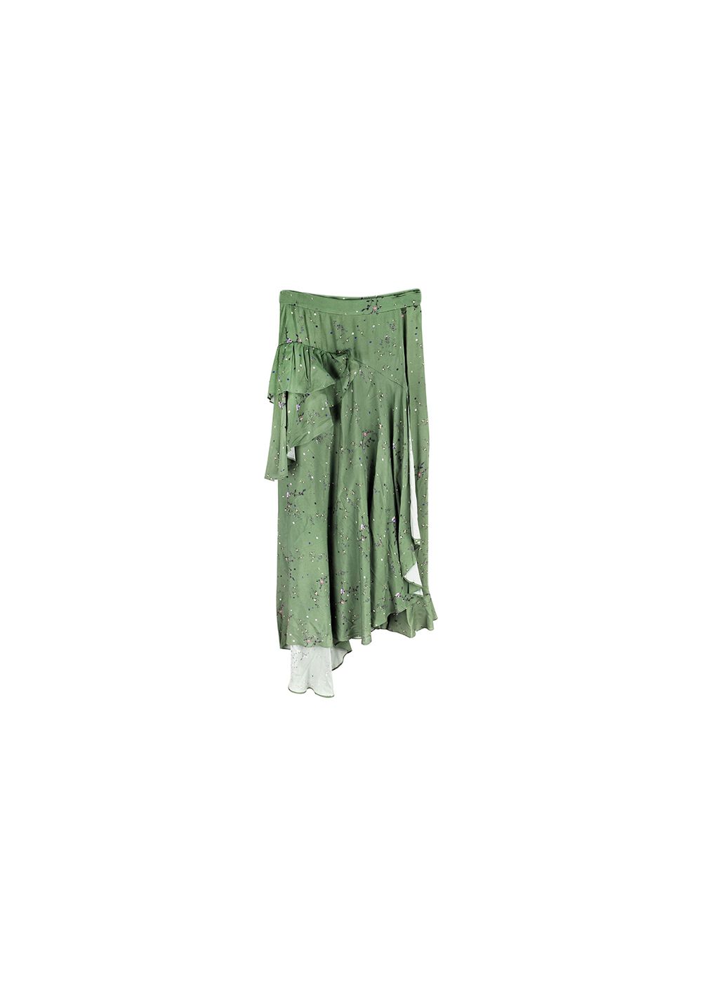 Preen Green ditzy floral crepe asymmetric skirt Size XS viscose