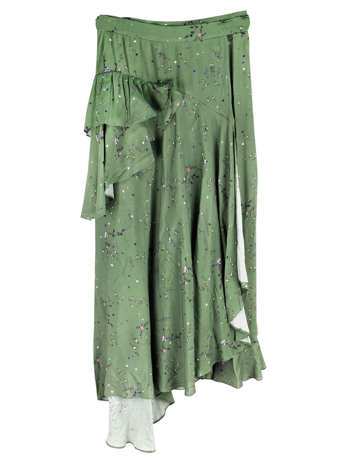 Preen Green ditzy floral crepe asymmetric skirt Size XS viscose