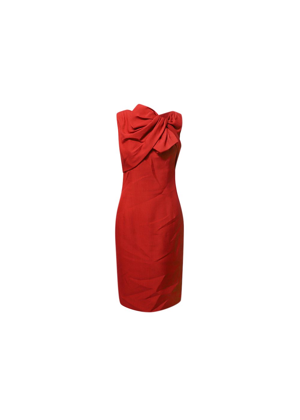 Preowned Giambattista Valli Red silk crepe bow shoulder sheath dress Size S