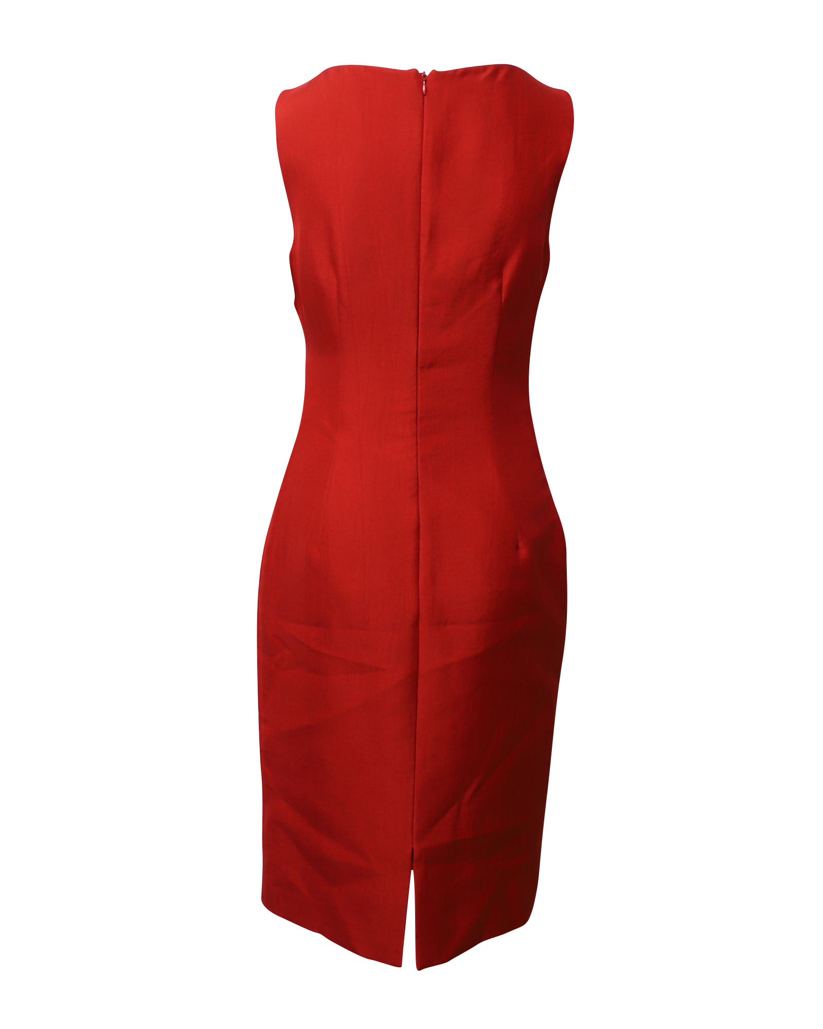 Preowned Giambattista Valli Red silk crepe bow shoulder sheath dress Size S