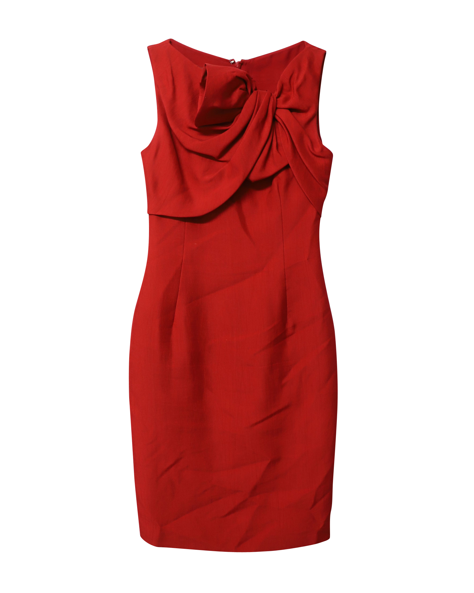 Preowned Giambattista Valli Red silk crepe bow shoulder sheath dress Size S