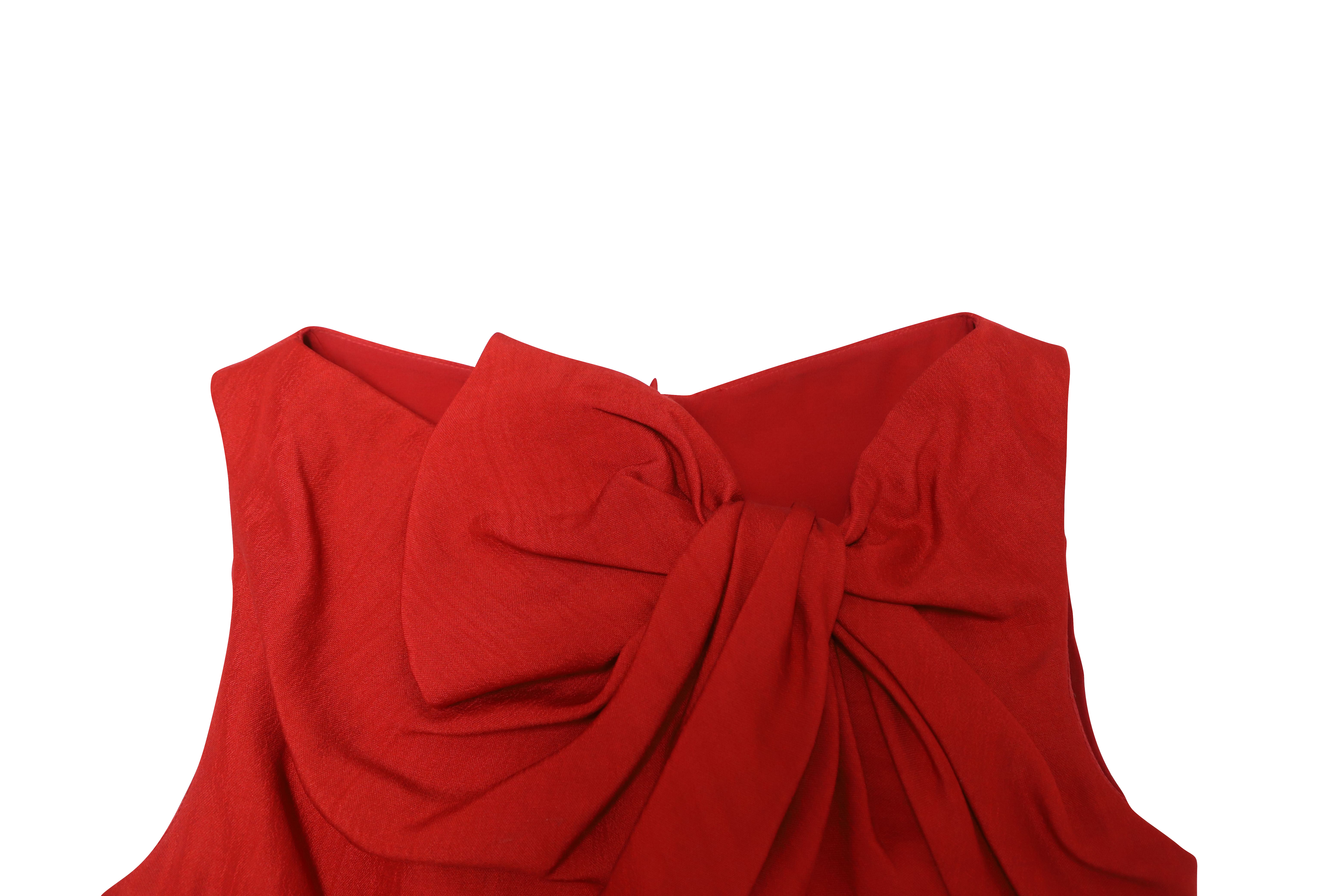 Preowned Giambattista Valli Red silk crepe bow shoulder sheath dress Size S