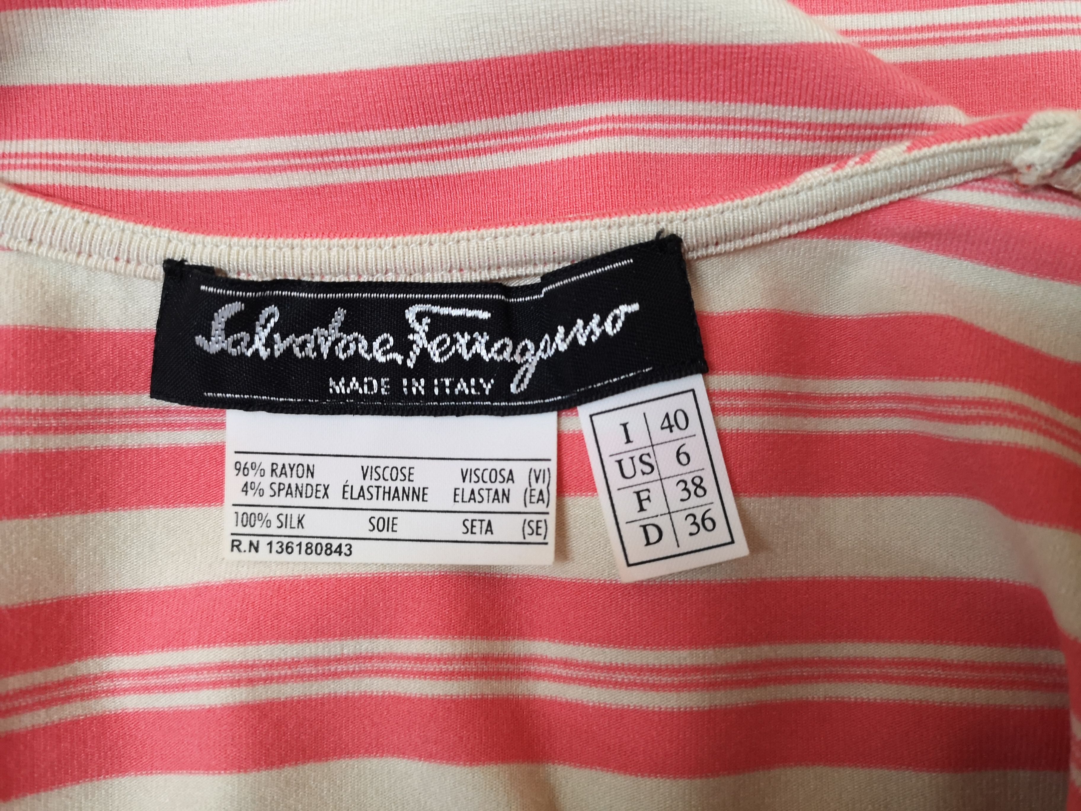 Preowned Ferragamo Striped Silk Scarf Detail T-Shirt Size XS Pink