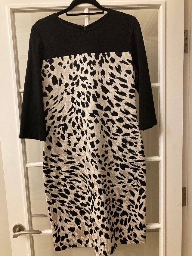 St John Wool Blend Leopard Jersey Dress Size L Black