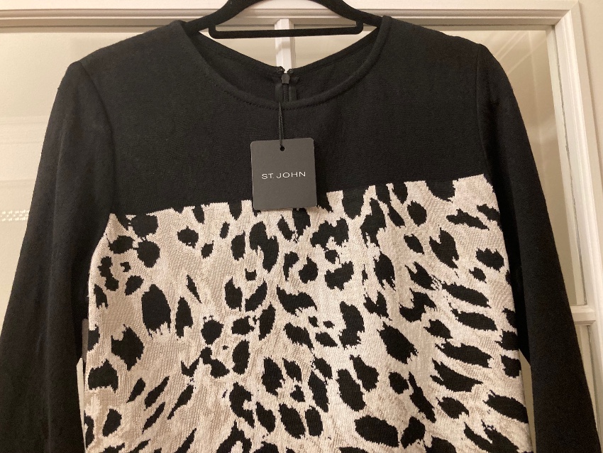 St John Wool Blend Leopard Jersey Dress Size L Black