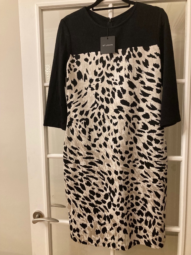 St John Wool Blend Leopard Jersey Dress Size L Black