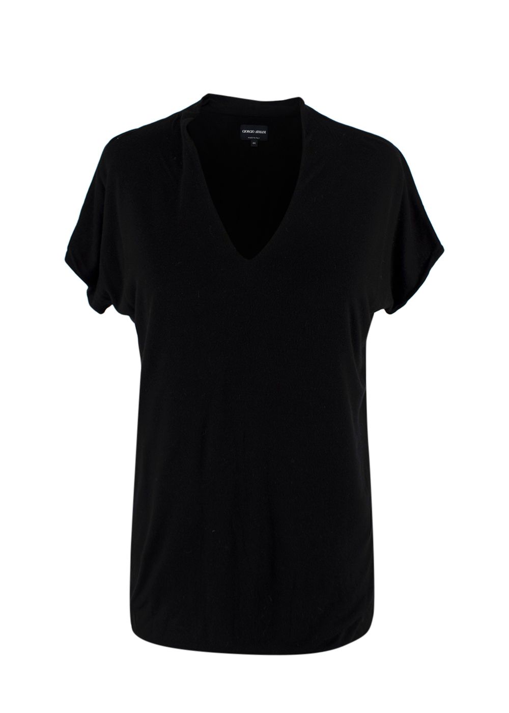 Preowned Giorgio Armani Cashmere Blend Black V Neck T-Shirt Size M viscose