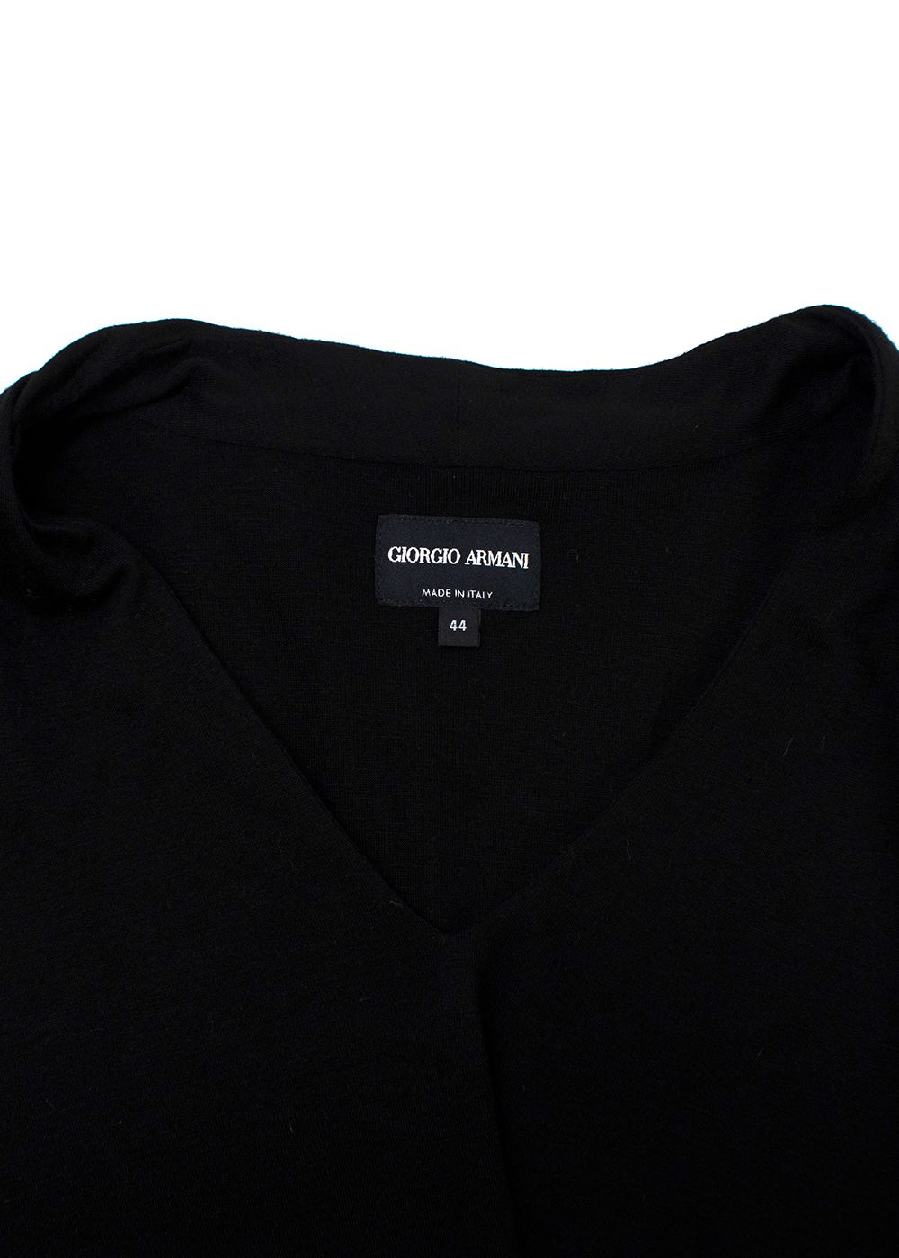 Preowned Giorgio Armani Cashmere Blend Black V Neck T-Shirt Size M viscose