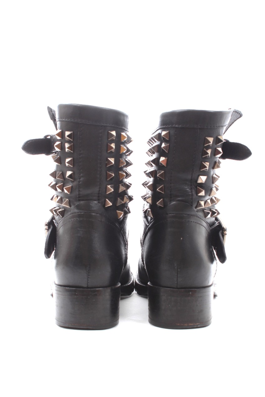 Preowned Valentino Noir black rockstud biker boots Size 365 leather