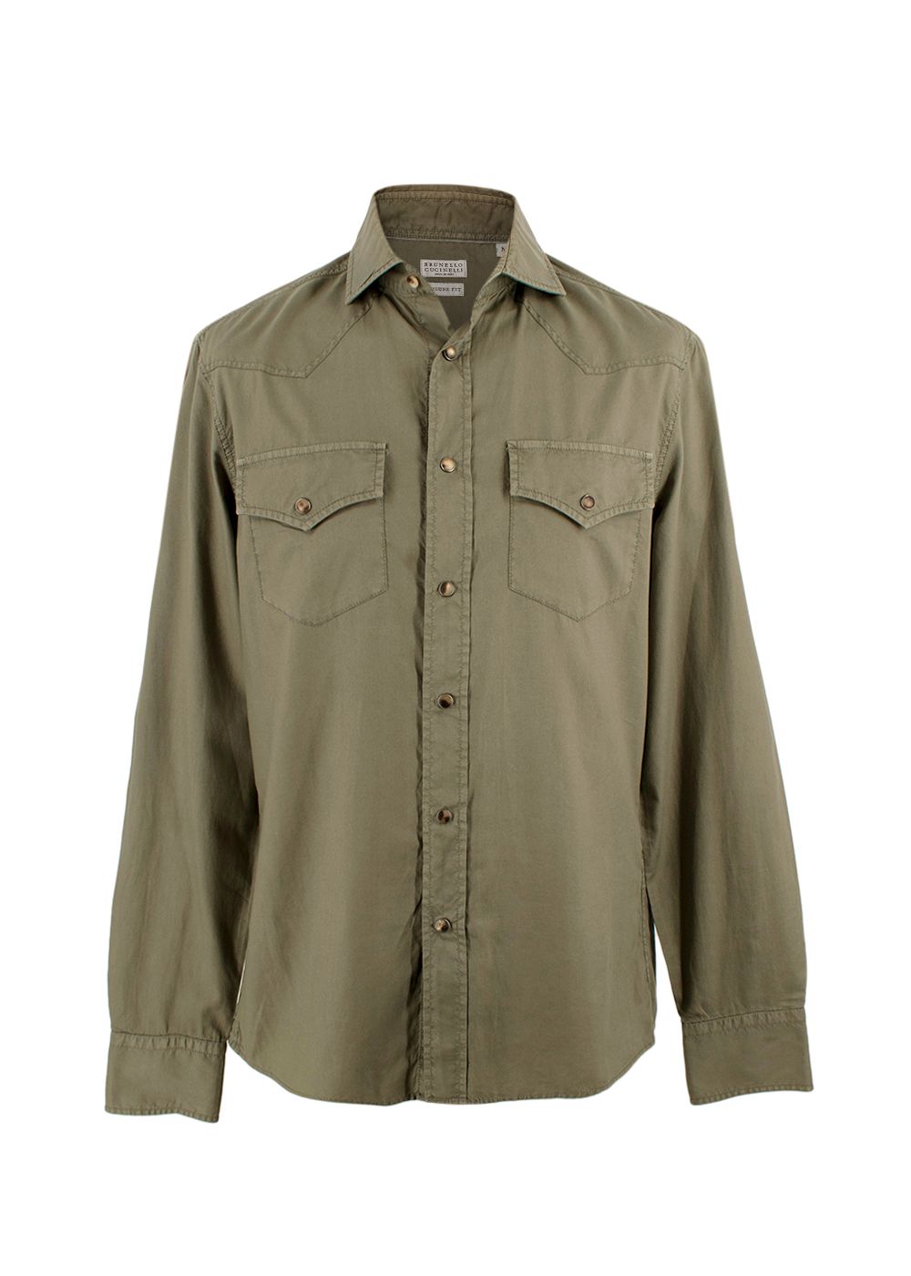 Men's Preowned Brunello Cucinelli Khaki Cotton Button-down Shirt Size M