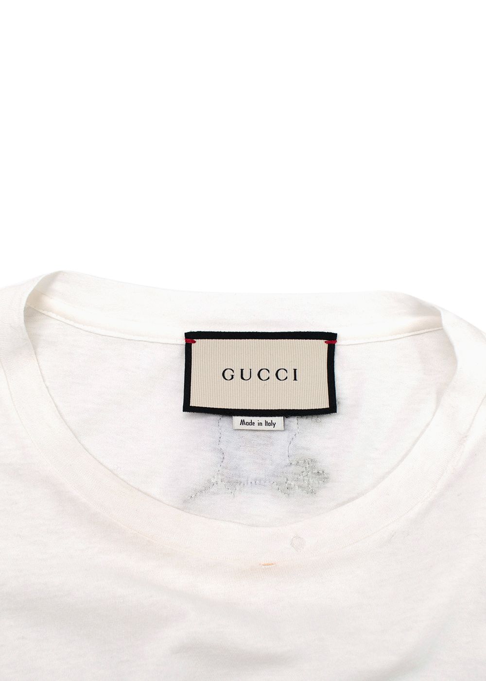 Gucci White Washed Logo Distressed Neckline  T-Shirt Size XXS