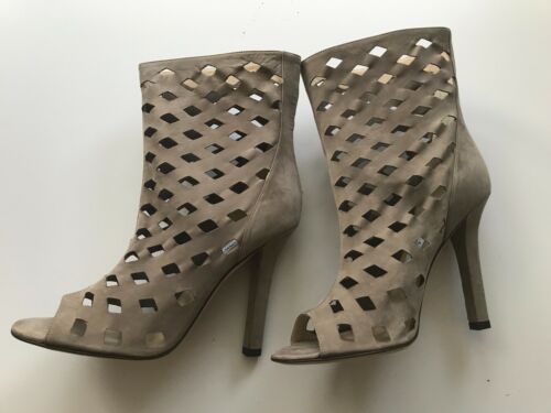 Jimmy Choo Grey Suede Reese Cut-Out Booties Size 40 Silver