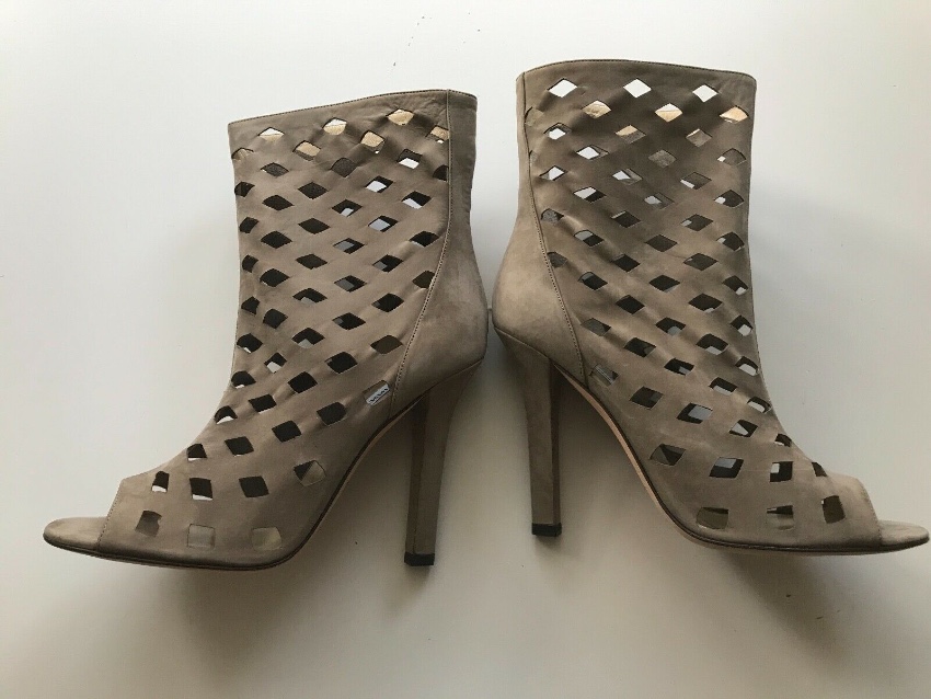 Jimmy Choo Grey Suede Reese Cut-Out Booties Size 40 Silver