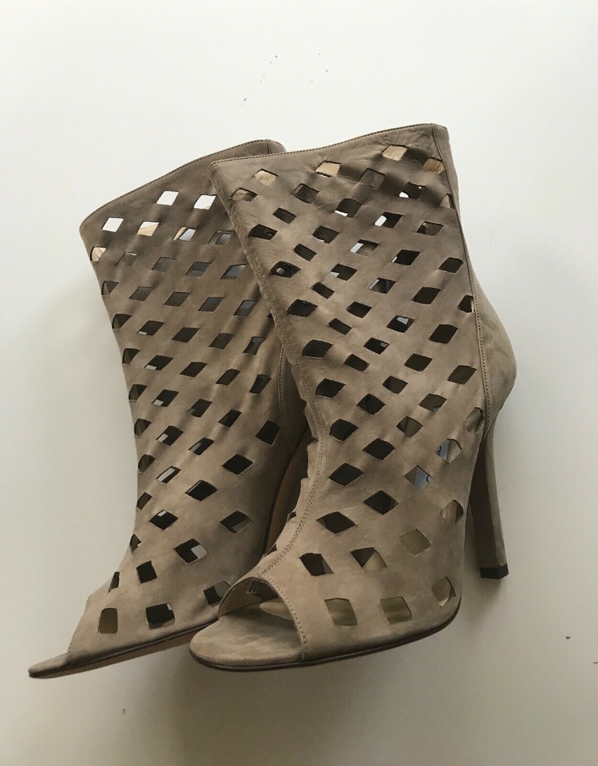 Jimmy Choo Grey Suede Reese Cut-Out Booties Size 40 Silver