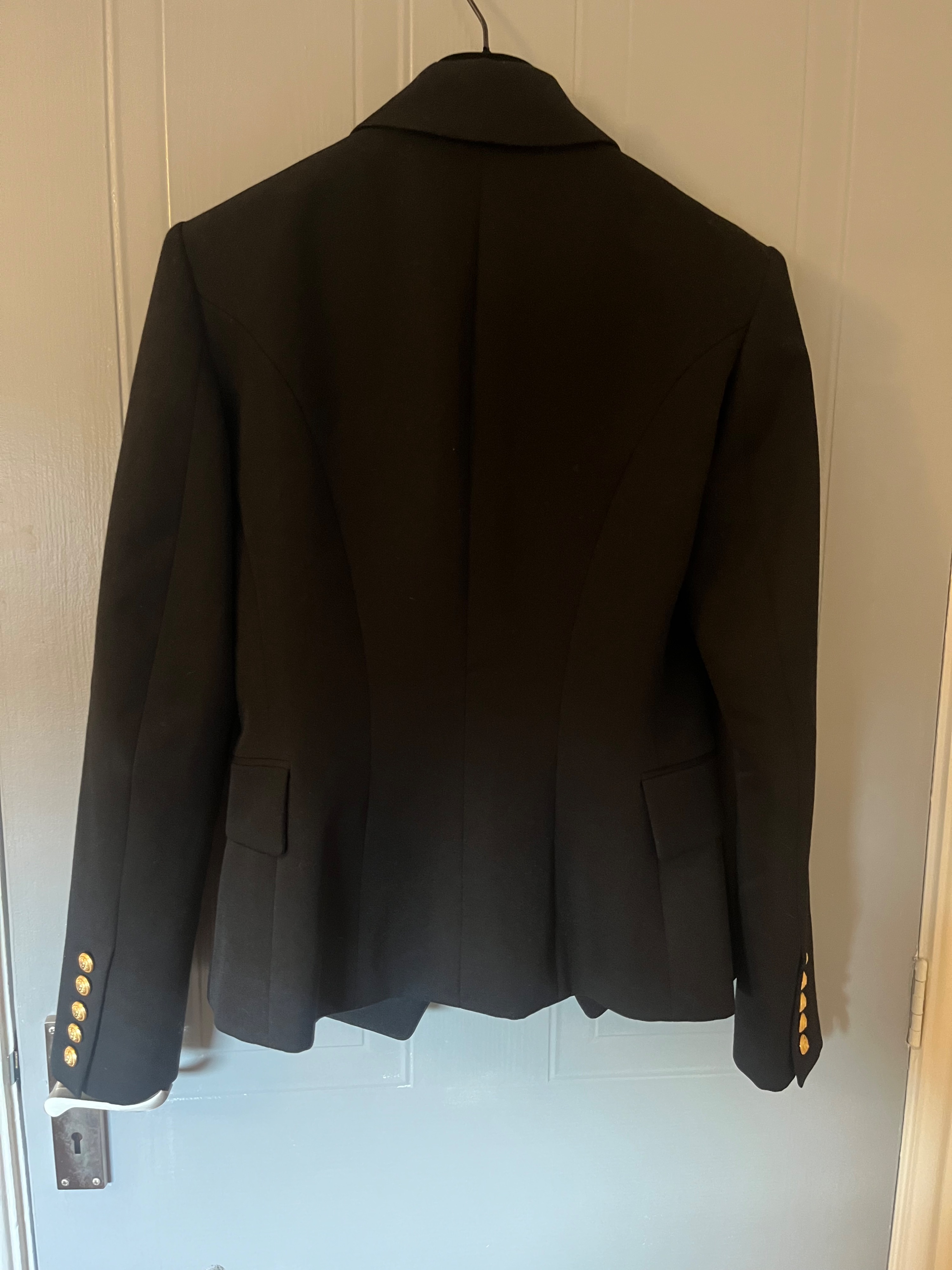 Preowned Balmain Black Double Breasted Blazer with Gold Button Detail Size S wool