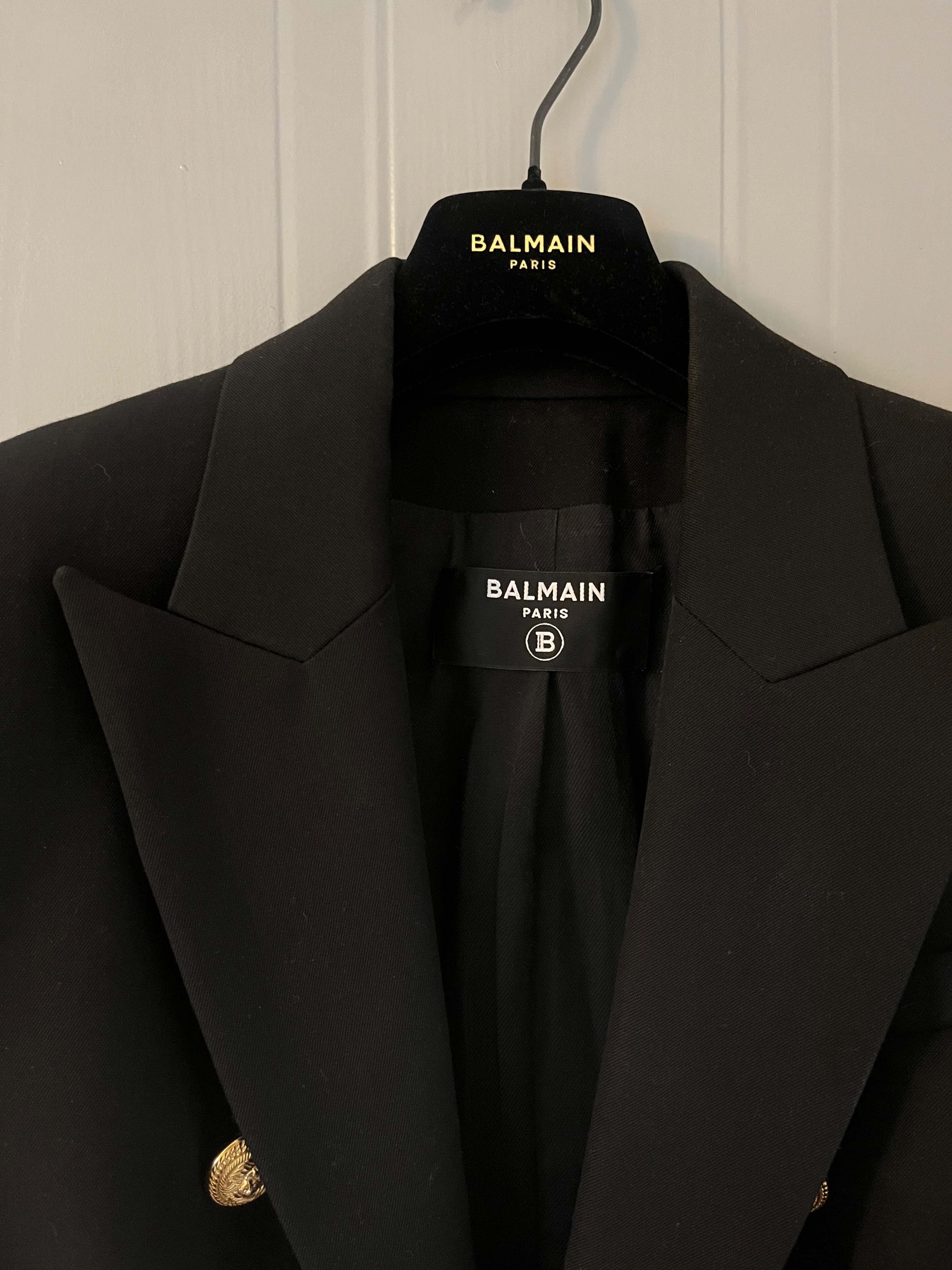 Preowned Balmain Black Double Breasted Blazer with Gold Button Detail Size S wool