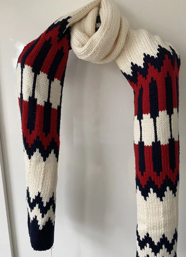 Chloe Tricolour Wool Scarf ivory navy and red