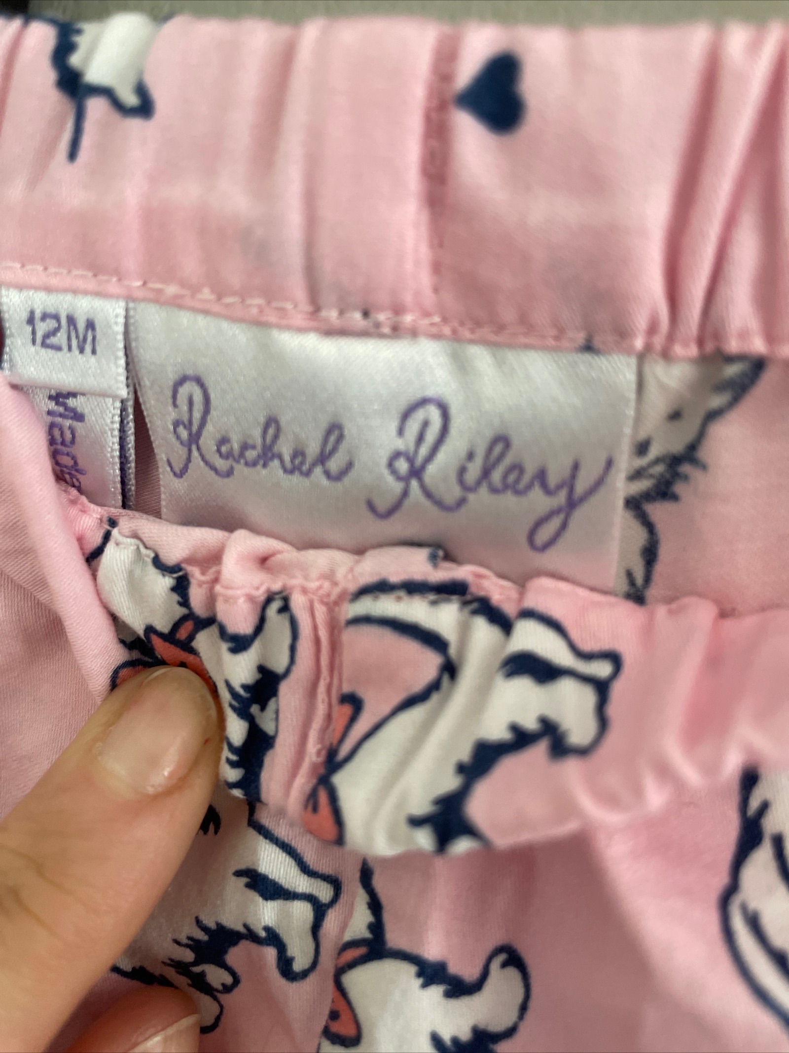 Boys Rachel Riley Pink Kitten Printed Cotton Dress Size 12-18 Months