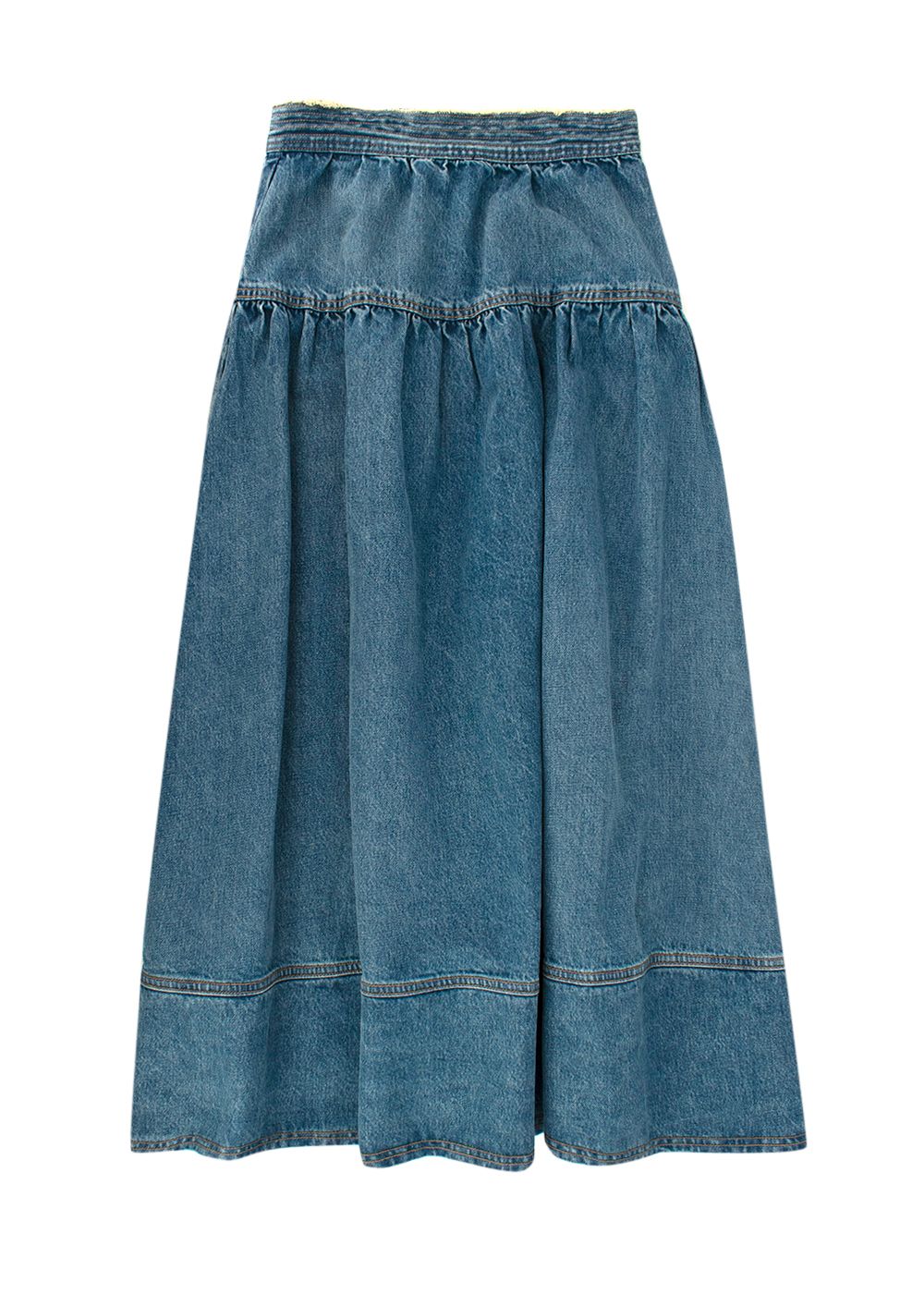 Ulla Johnson The Astrid frayed paneled denim midi skirt Size S Indigo cotton