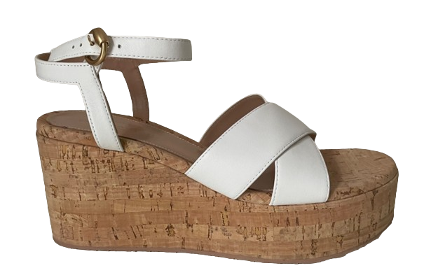 Gianvito Rossi White Cork Platform Wedges Size 395 White and beige leather