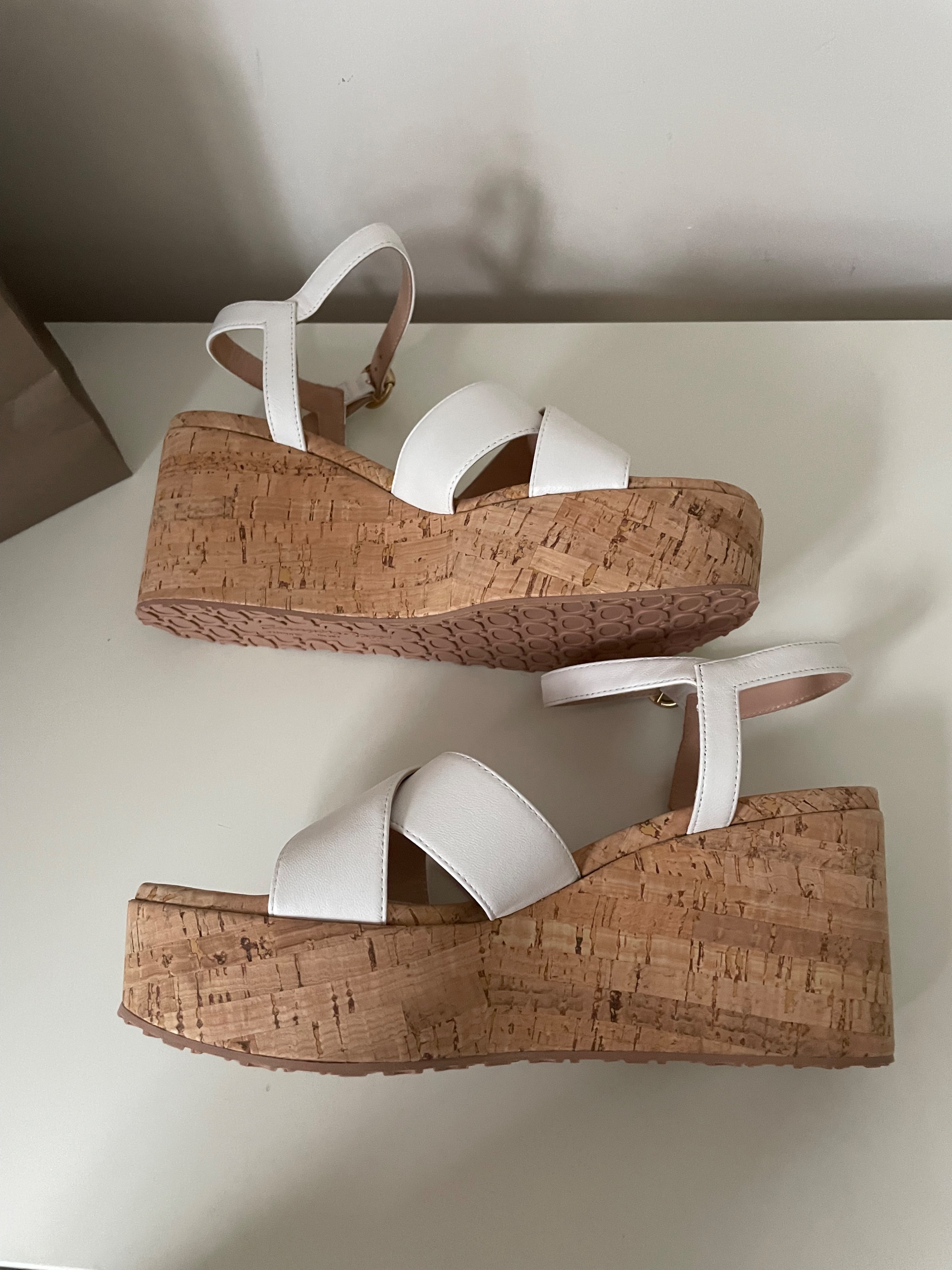 Gianvito Rossi White Cork Platform Wedges Size 395 White and beige leather