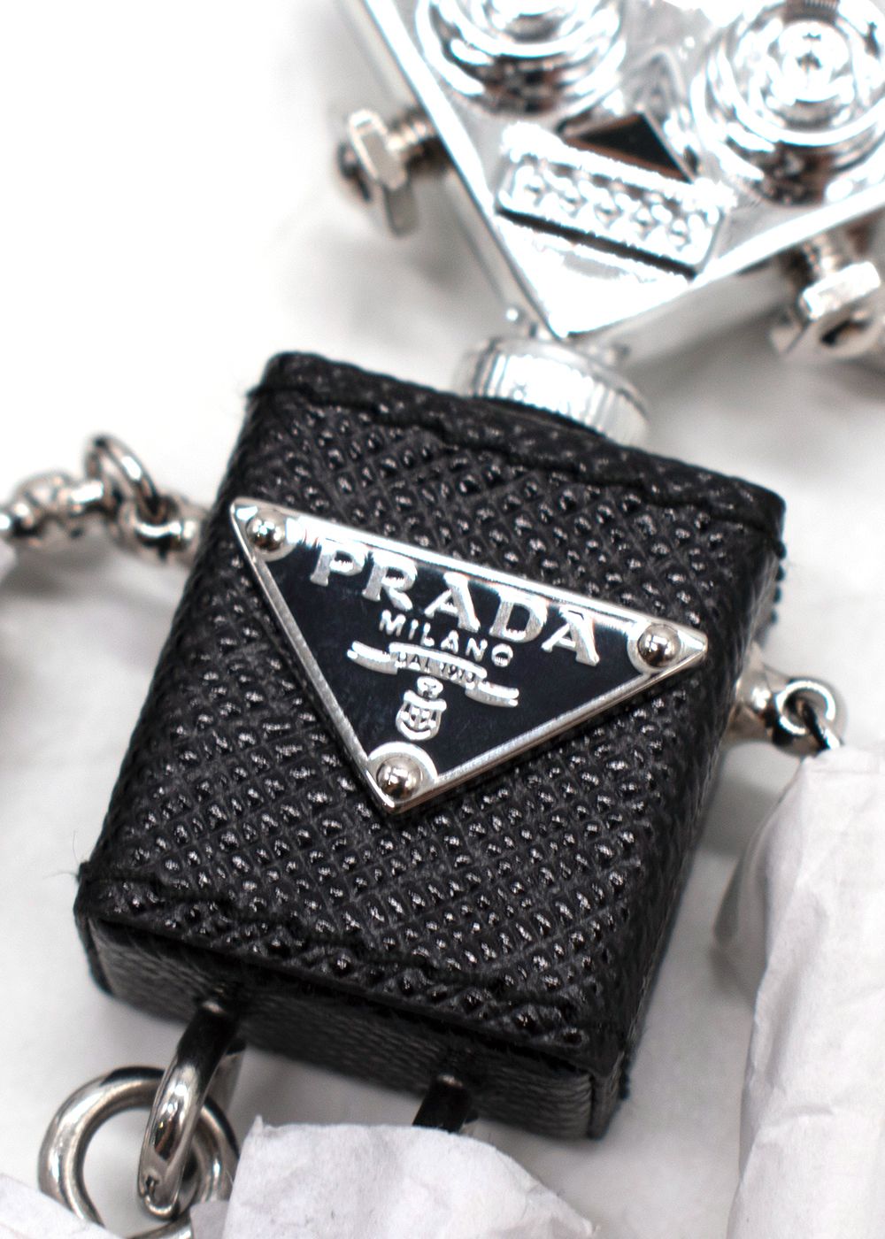 Prada Saffiano Leather Robot Keychain Trick