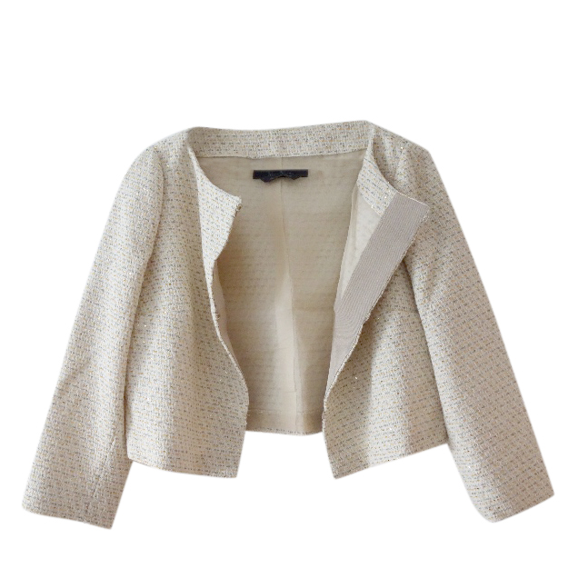 Preowned Max Mara Sequin Embellished Cropped Jacket Size M Beige/Nude cotton