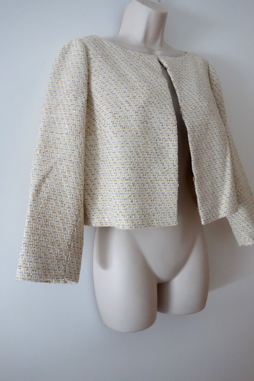 Preowned Max Mara Sequin Embellished Cropped Jacket Size M Beige/Nude cotton