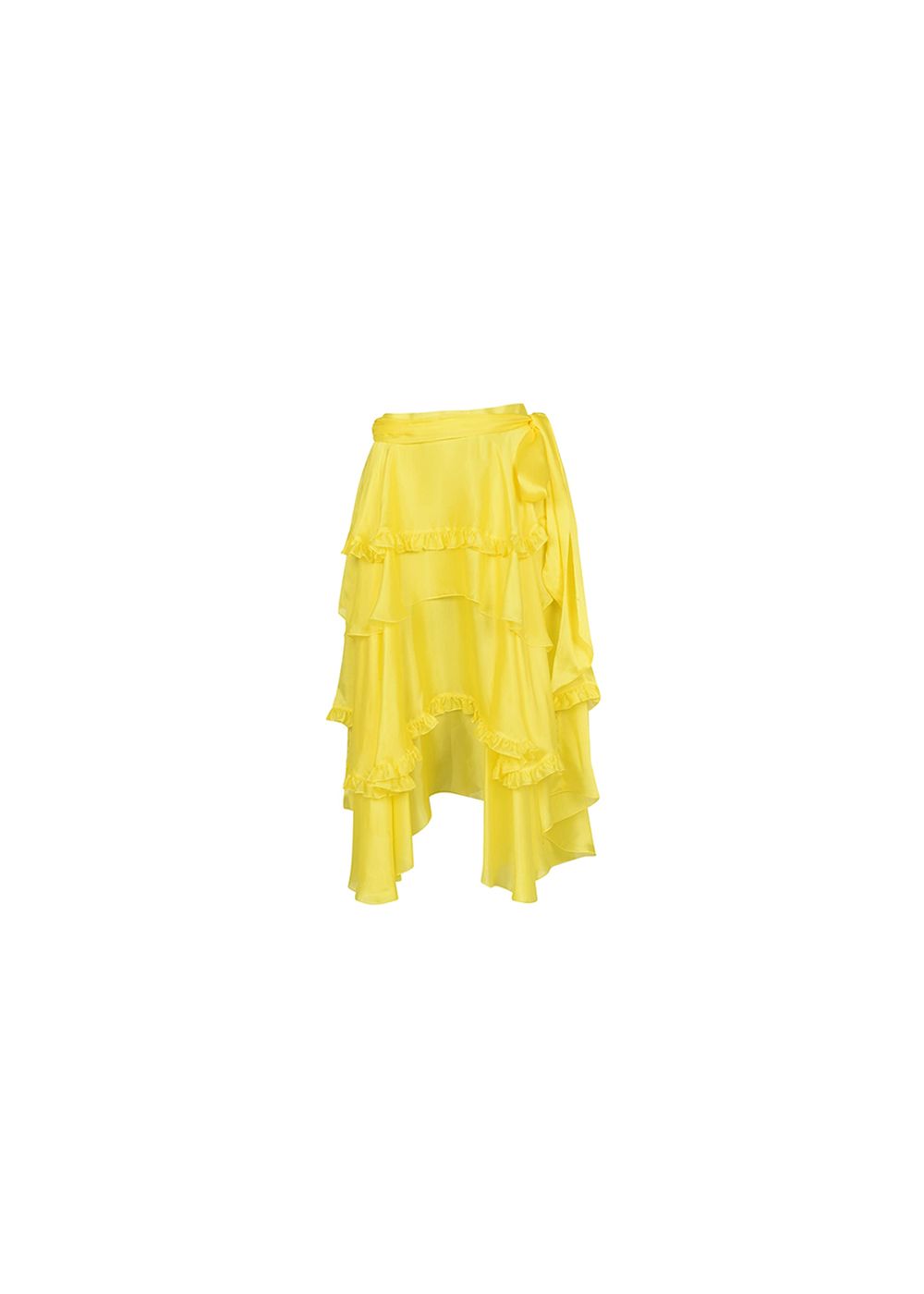 Preowned Alexandre Vauthier Yellow Ruffled Asymmetric Skirt Size S silk