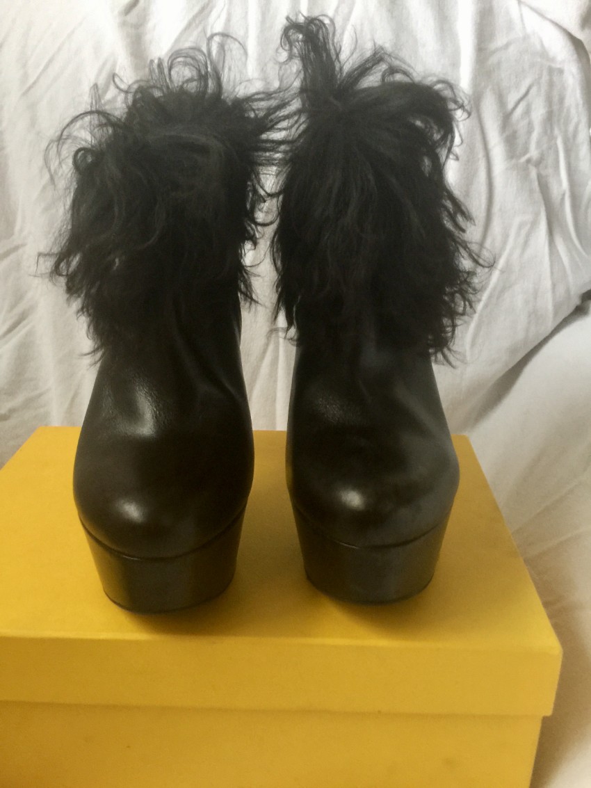 Fendi Mongolian Lamb Fur Ankle Boots Size 385