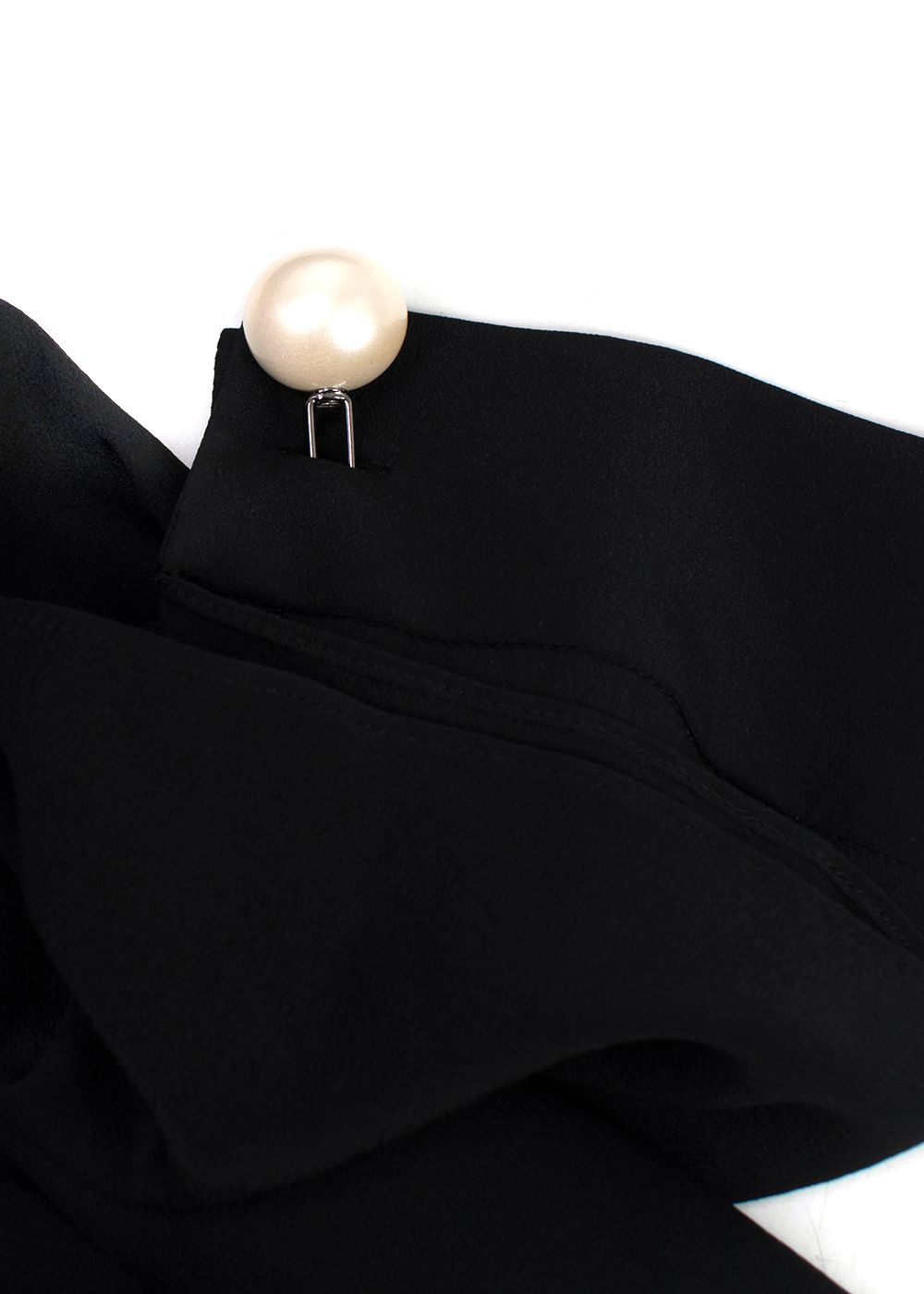 Fendi Black Silk Blouse with Pearl Button Detail Size M