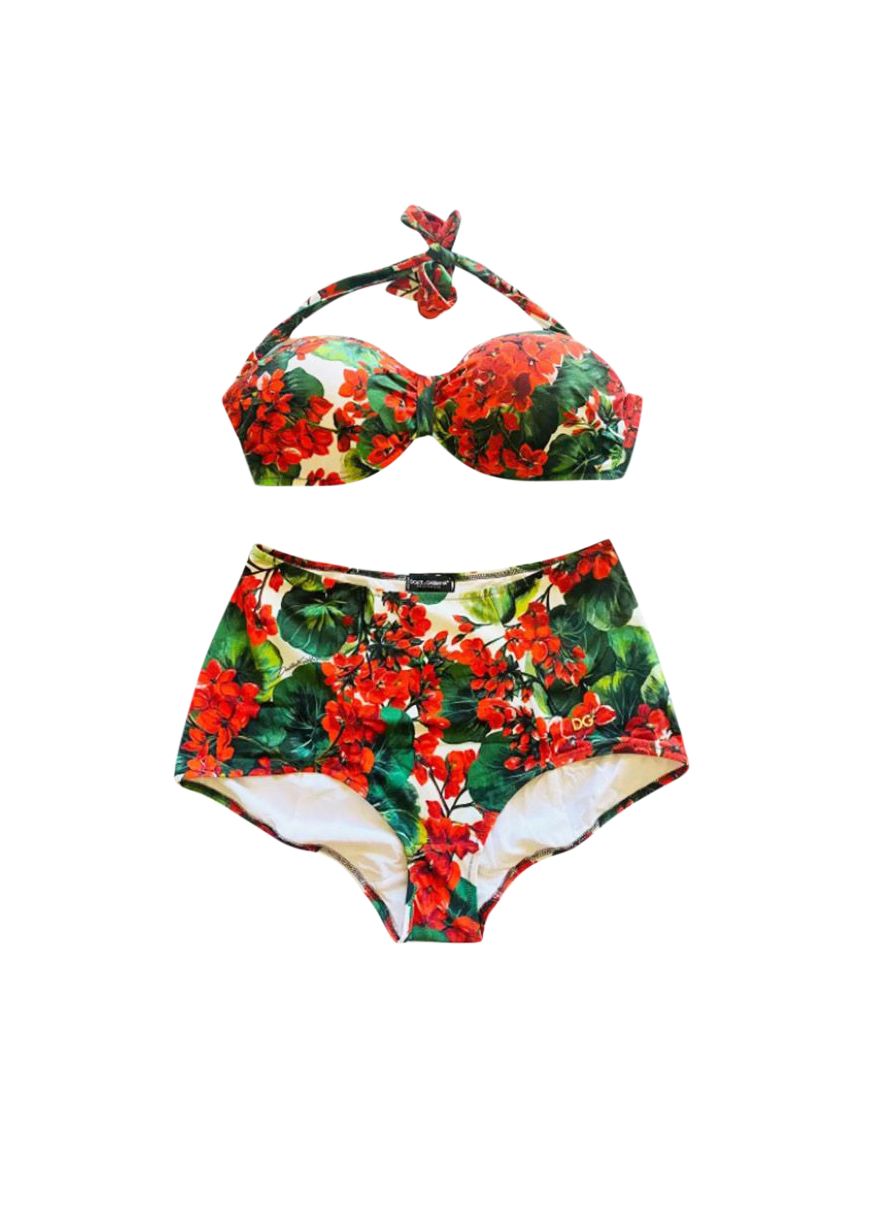 Red Geranium Printed Bandeau Bikini Size L polyamide/elasthan