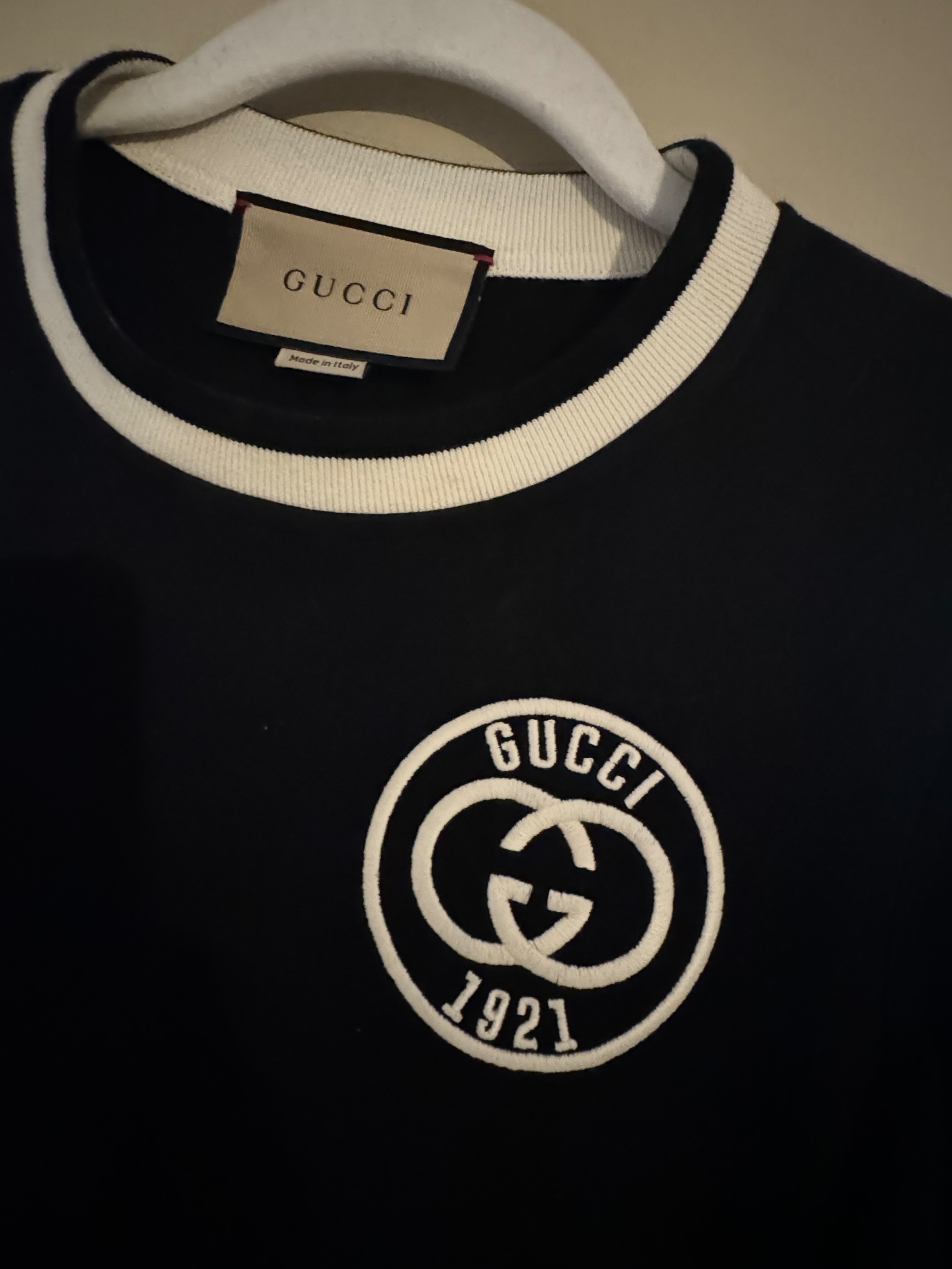 Preowned Gucci Midnight Blue Embroidered T-shirt Size XS Navy  Cream cotton