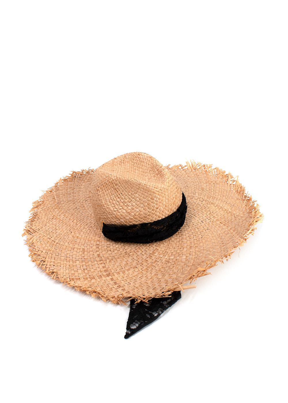 Valentino Beige Straw Hat with Black Lace Tie beige black wicker