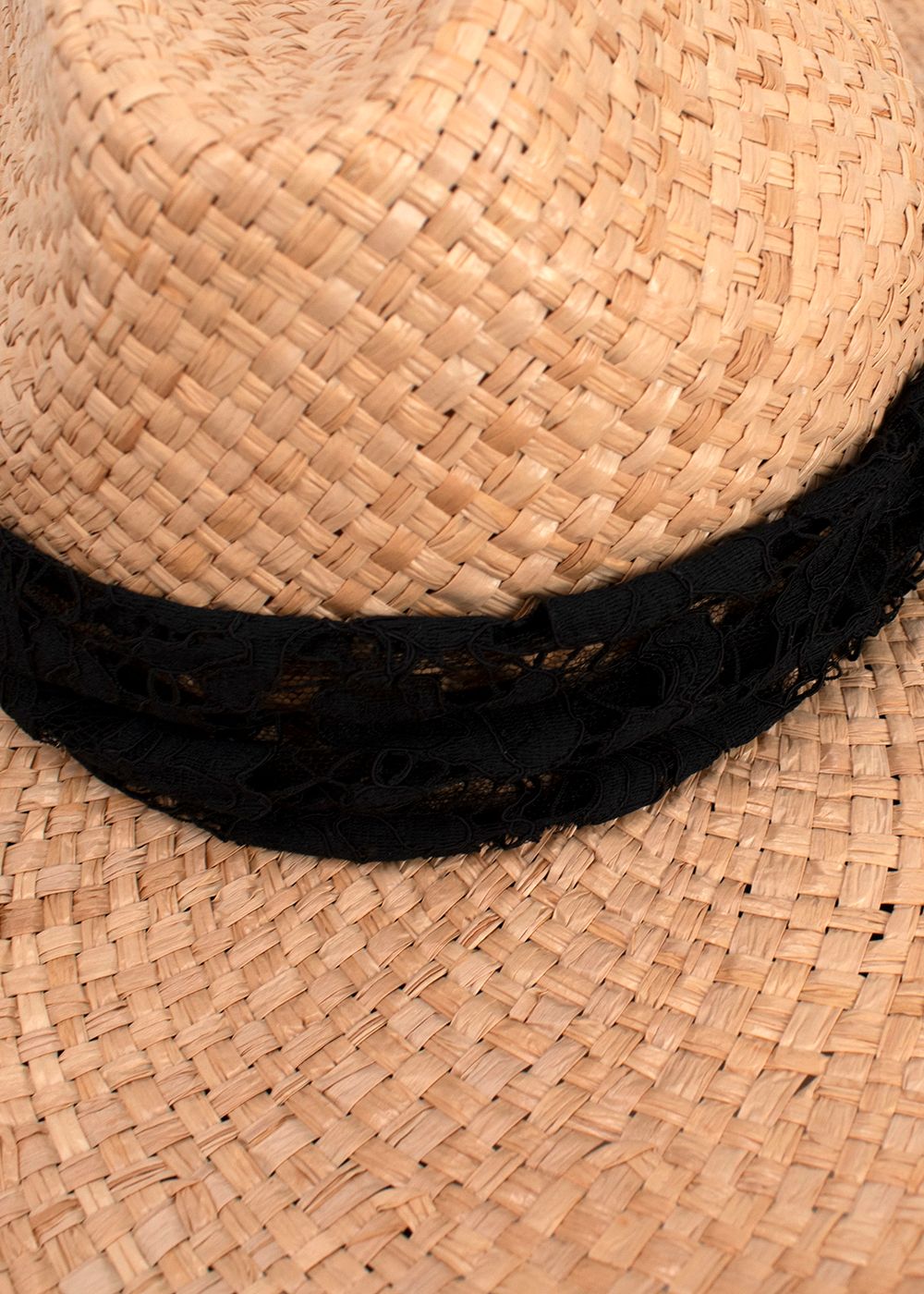 Valentino Beige Straw Hat with Black Lace Tie beige black wicker