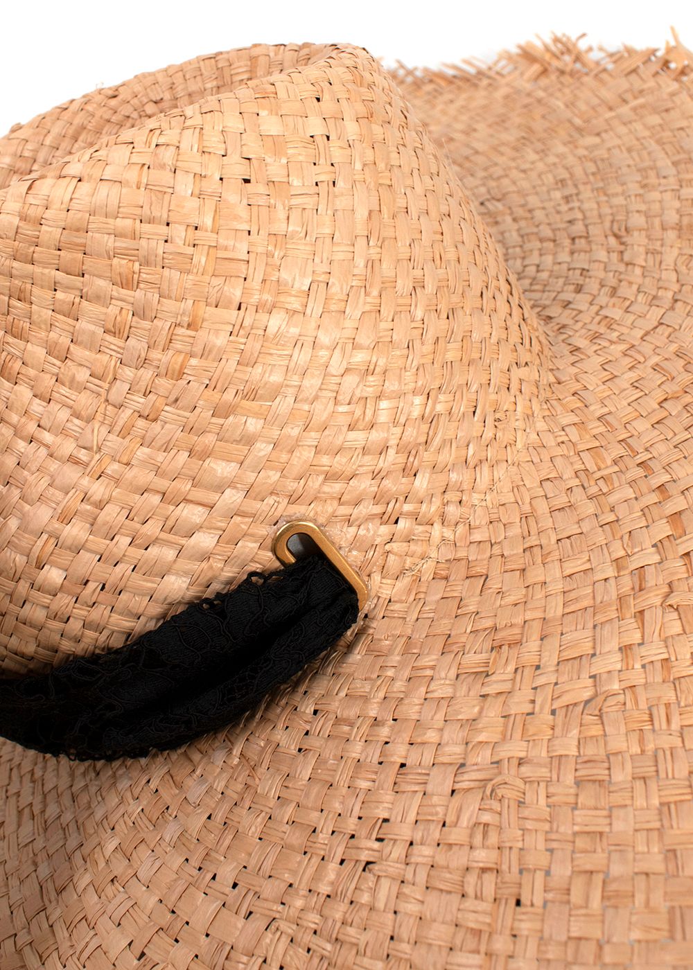 Valentino Beige Straw Hat with Black Lace Tie beige black wicker