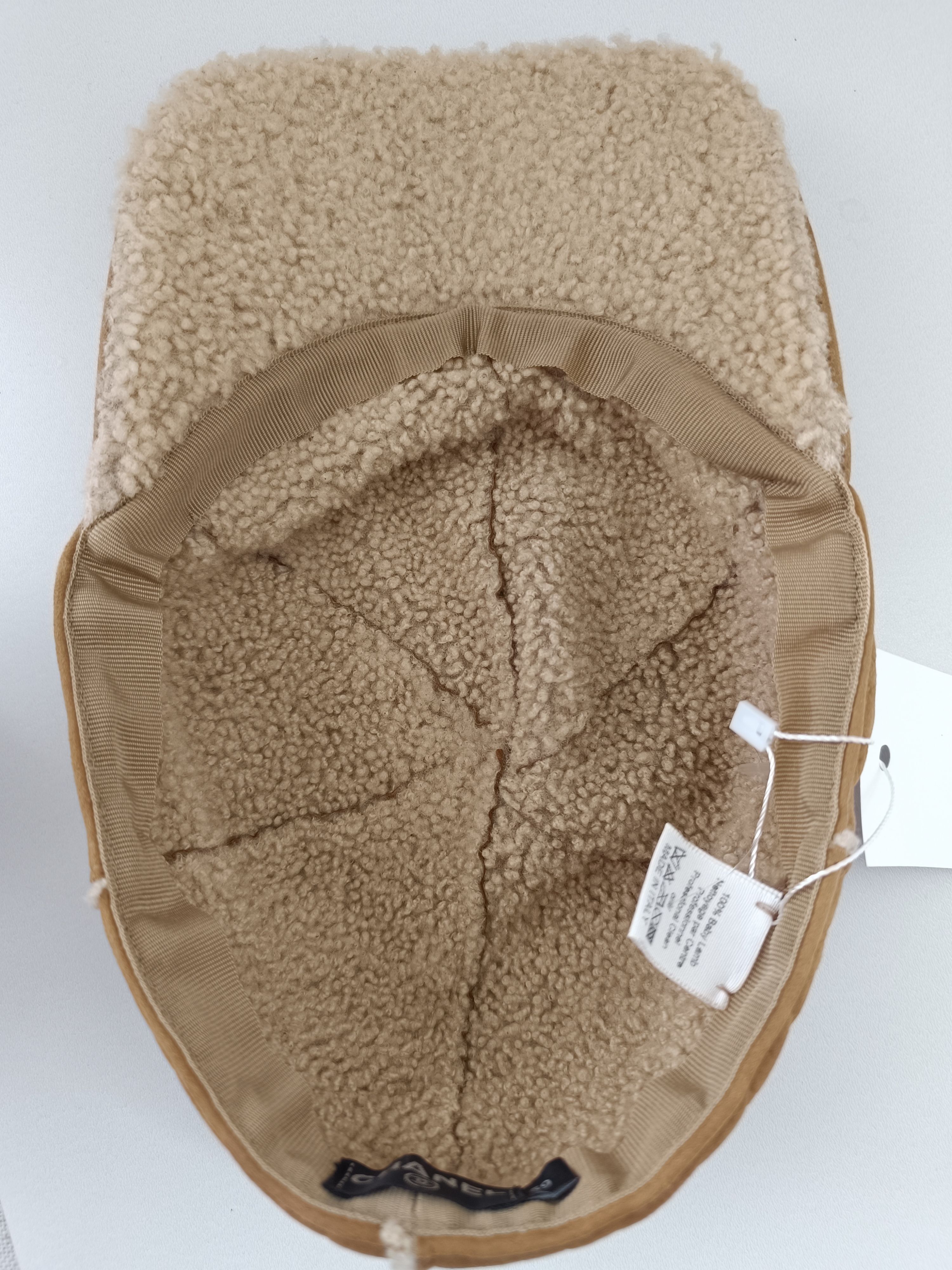 Preowned Chanel Camel Wool Cap Size L baby lamb