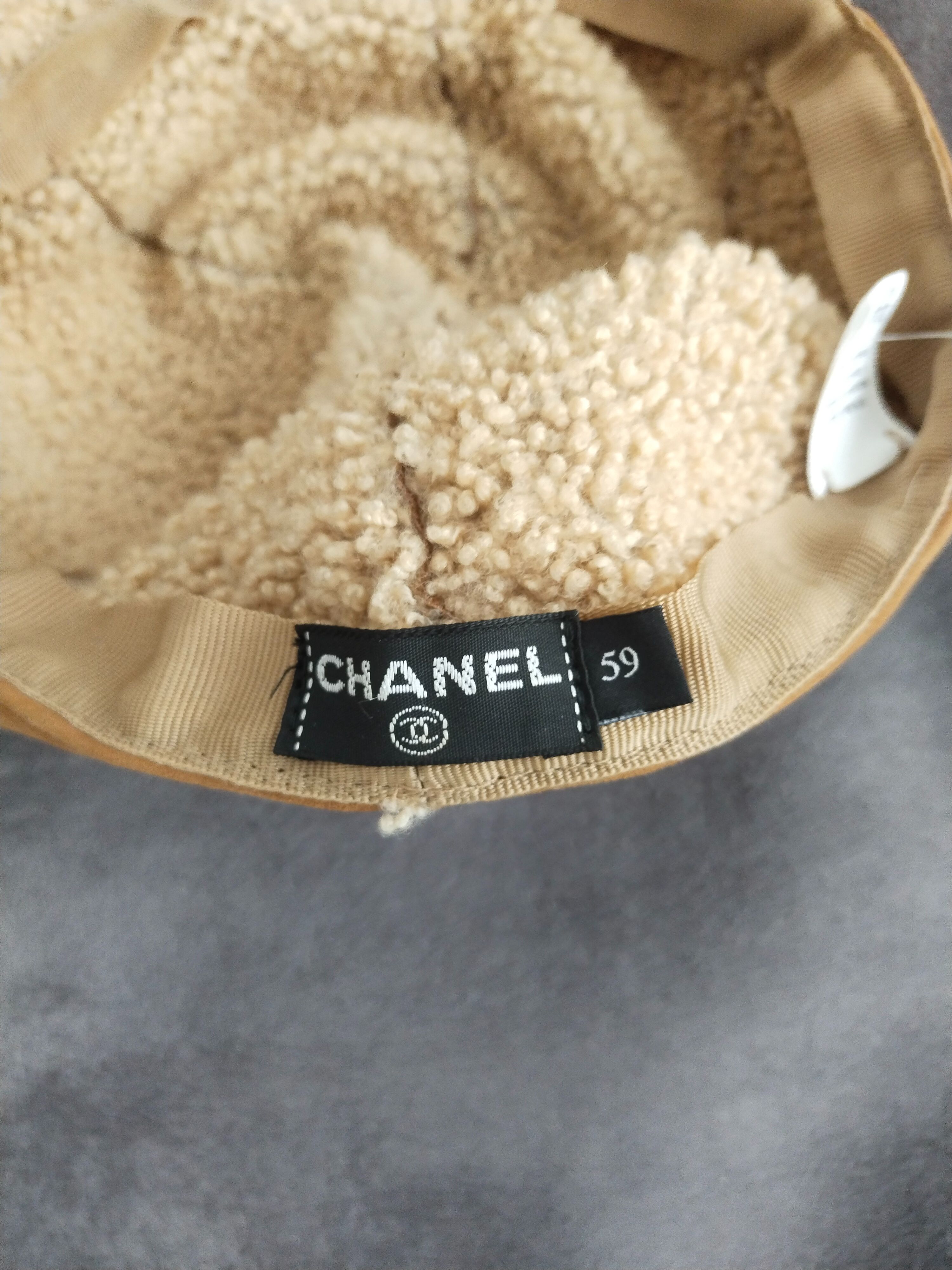 Preowned Chanel Camel Wool Cap Size L baby lamb