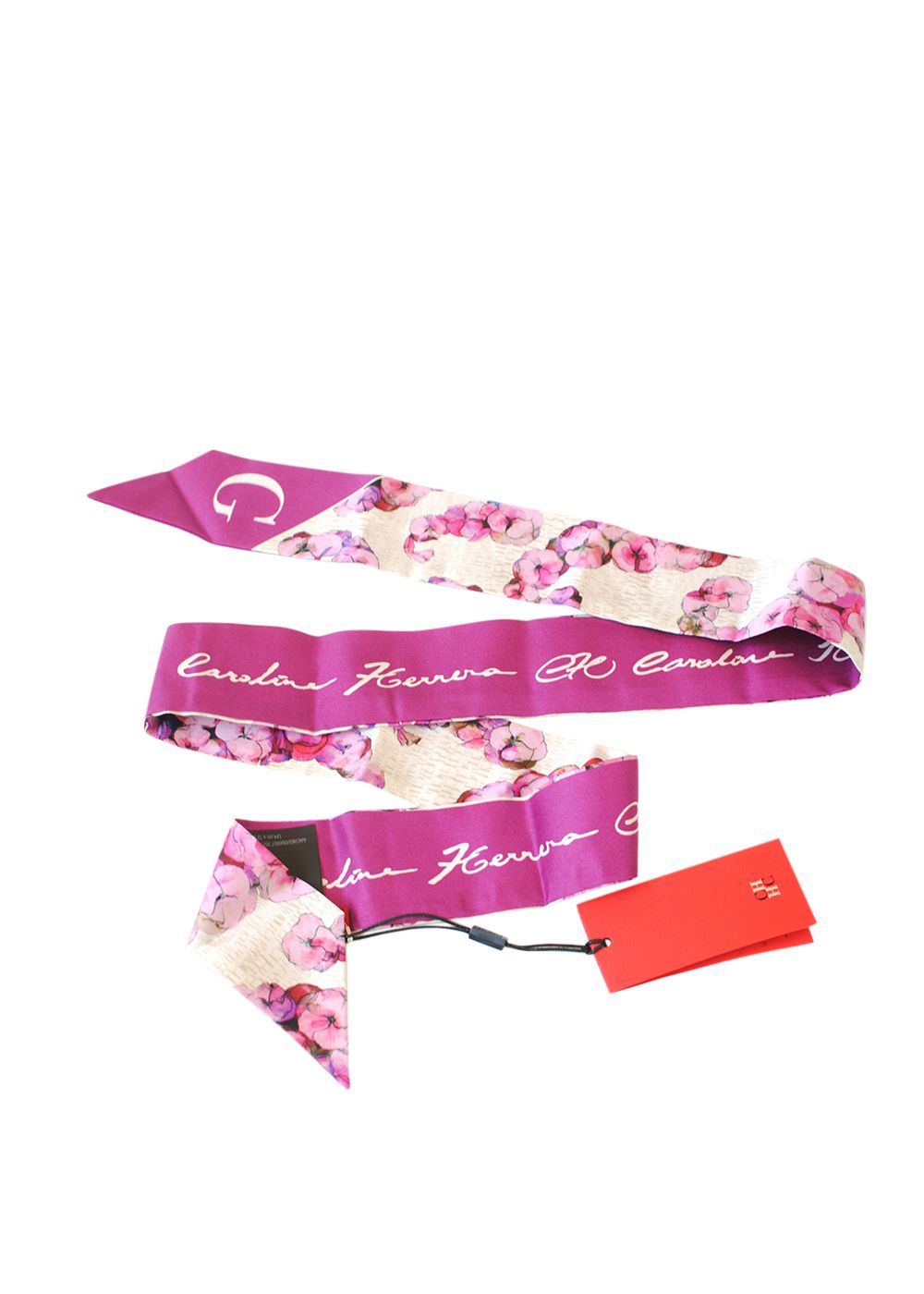 Carolina Herrera Pink Floral Silk Twilly