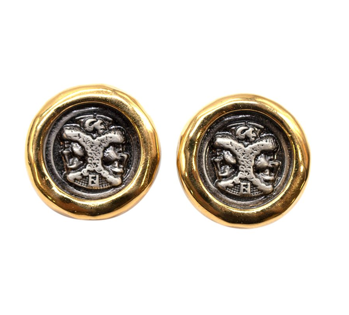 Preowned Fendi Round Medallion Clip-on Earrings Gold metal