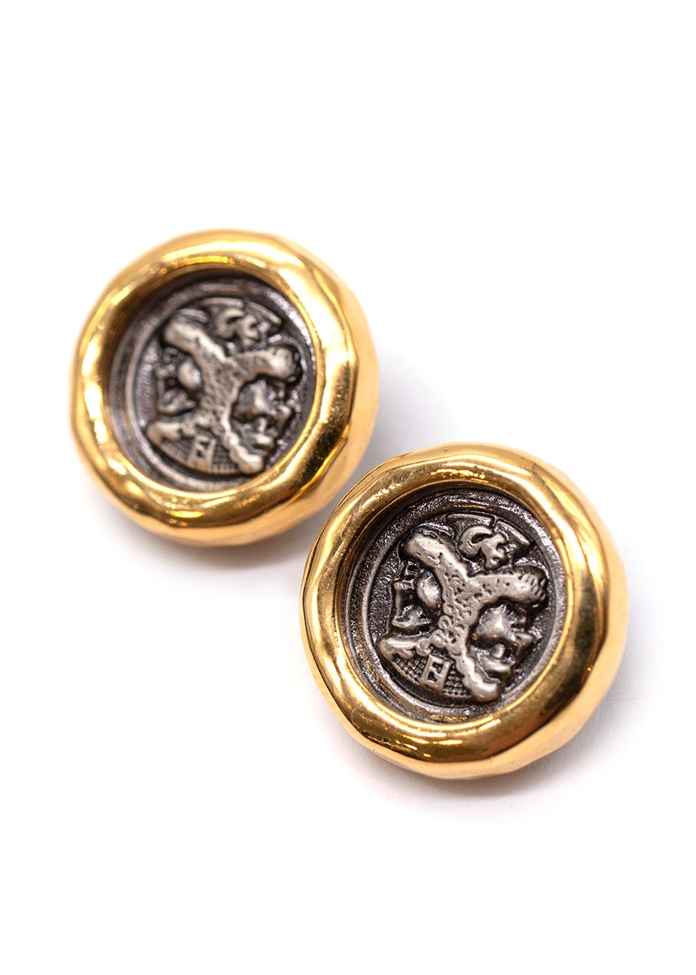 Preowned Fendi Round Medallion Clip-on Earrings Gold metal