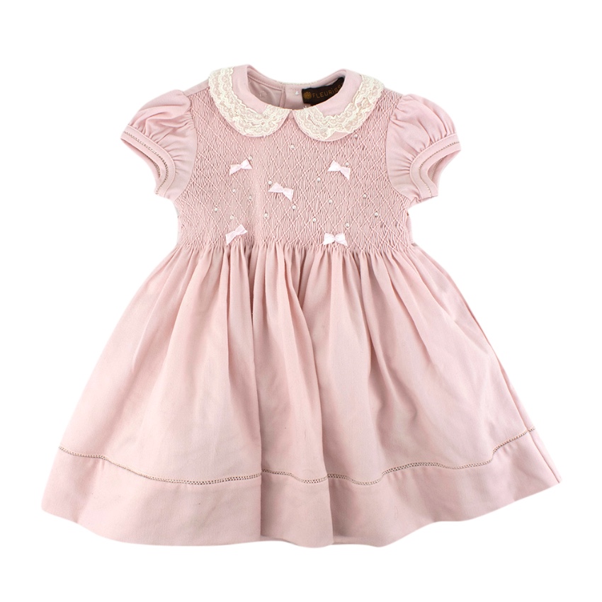 Fleurisse Pink Wool Smocking Embroidered Dress Size 12-18 Months