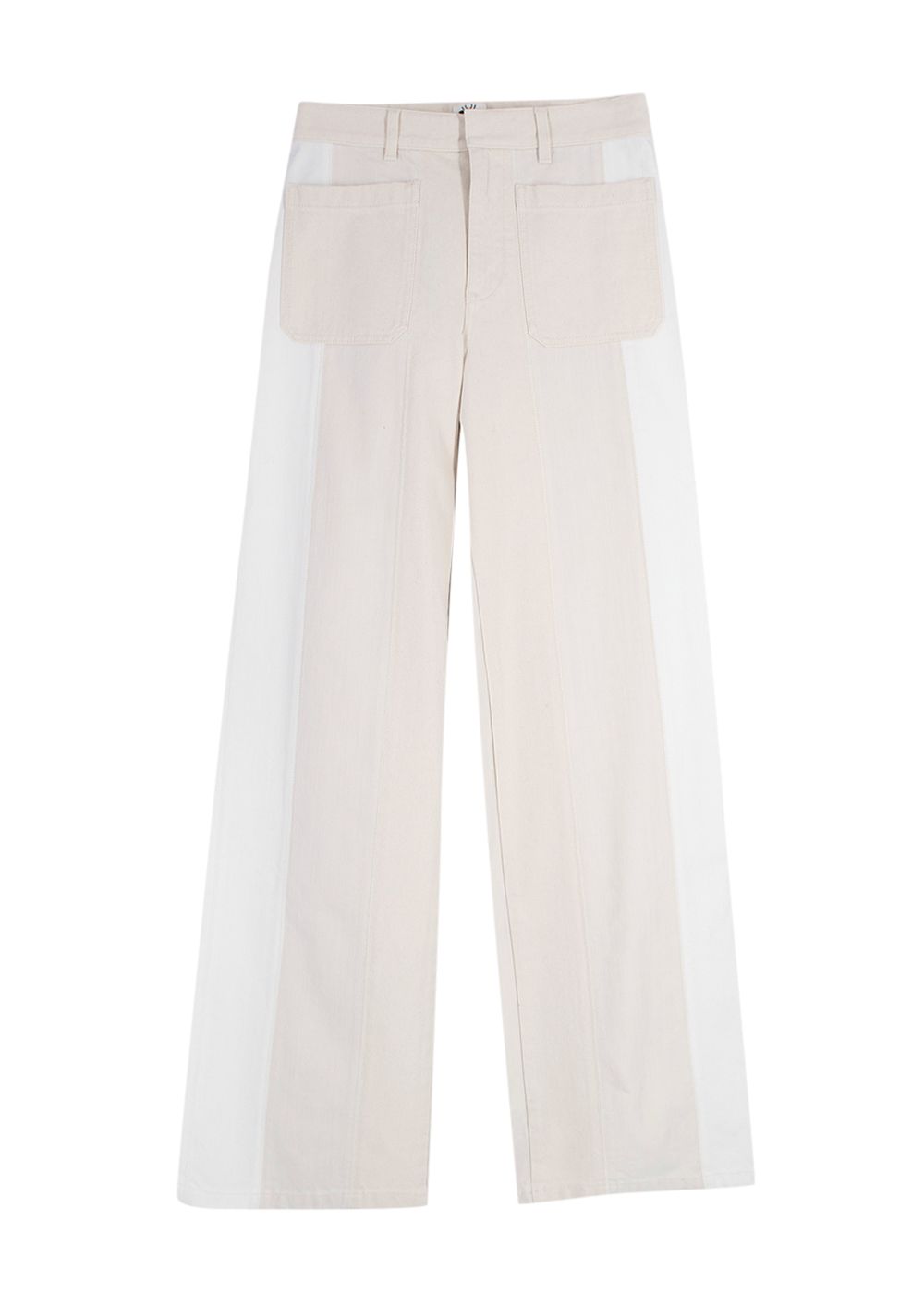 Dior Cream and White Two Toned  Wide Leg Jeans Size XS White and cream cotton